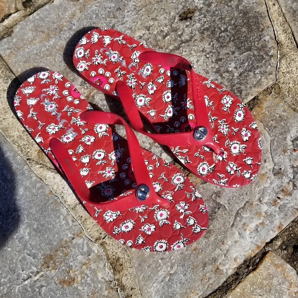 Coach Abbigail Floral Red Sandal Flip Flops Size 6